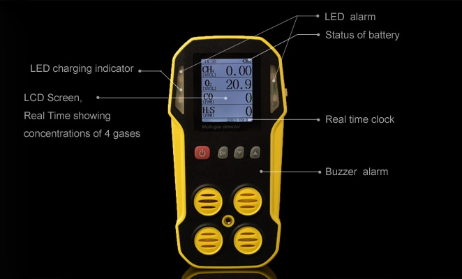 5 Gas Analyzer, Backlit LCD Display 5 Gases Monitor Simultaneously Lel, O2, H2s, Co, CO2 5 in 1 Portable Multi-Gas Detectors