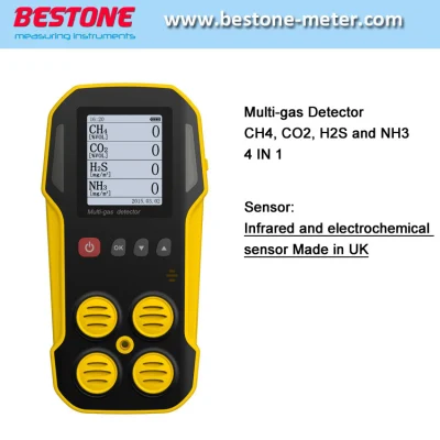 Analizador de gas, detector de fugas de gas, detector multigas portátil CH4, CO2, H2s, Nh3 Detectores de gas 4 en 1